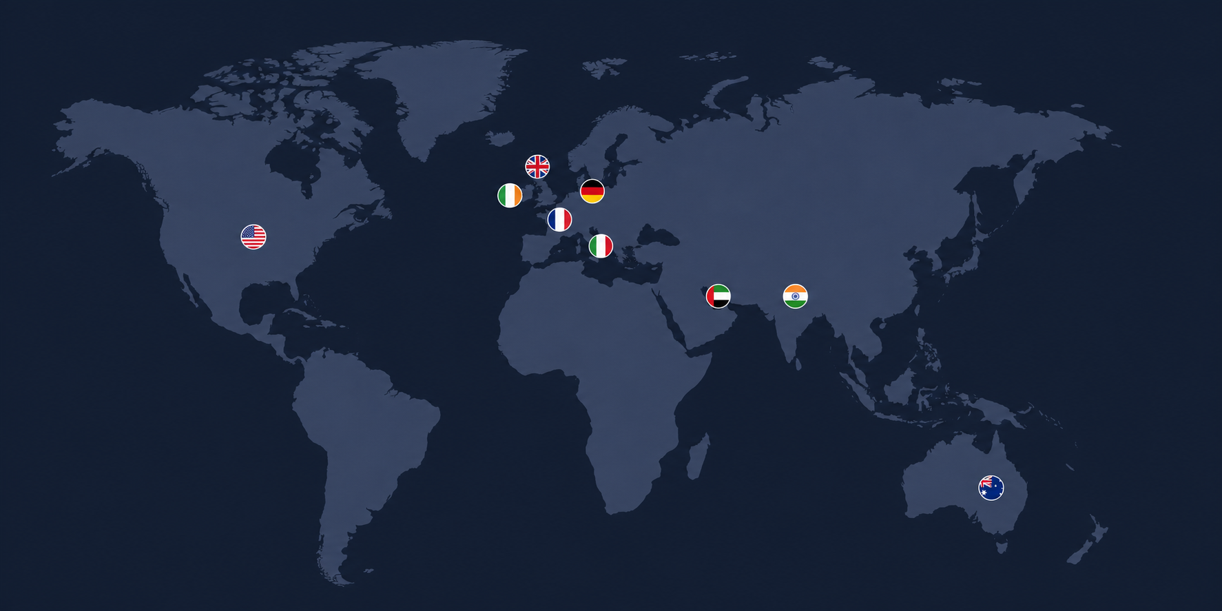 World map marking the countries where Aquila supplies partners and customers